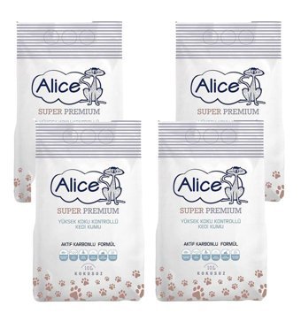 Alice Topaklanan İnce Taneli Aktif Karbonlu Bentonit Kedi Kumu 4x10 lt