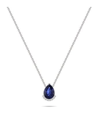 Venta Pırlanta 1.65 Karat Damla-Yuvarlak Kesim Safir Taşlı 14 Ayar Altın Pırlanta Kolye 42 Cm