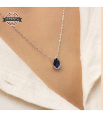 Venta Pırlanta 1.65 Karat Damla-Yuvarlak Kesim Safir Taşlı 14 Ayar Altın Pırlanta Kolye 42 Cm