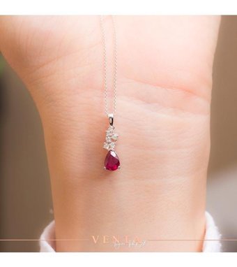 Venta Pırlanta 1.03 Karat Damla-Yuvarlak Kesim Yakut Taşlı 14 Ayar Altın Pırlanta Kolye