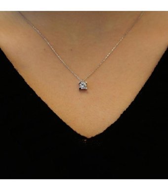 Lova Pırlanta 0.40 Karat Yuvarlak Kesim 14 Ayar Altın Tektaş 2030006 Pırlanta Kolye 42 Cm