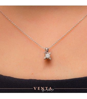 Venta Pırlanta 0.10 Karat Yuvarlak Kesim 14 Ayar Altın Tektaş Pırlanta Kolye