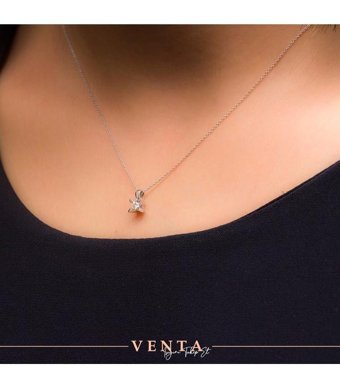 Venta Pırlanta 0.10 Karat Yuvarlak Kesim 14 Ayar Altın Tektaş Pırlanta Kolye