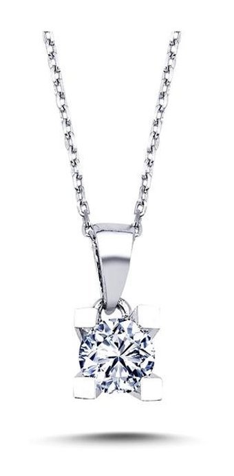 Lova Pırlanta 0.40 Karat Yuvarlak Kesim 14 Ayar Altın Tektaş 2010008 Pırlanta Kolye 42 Cm