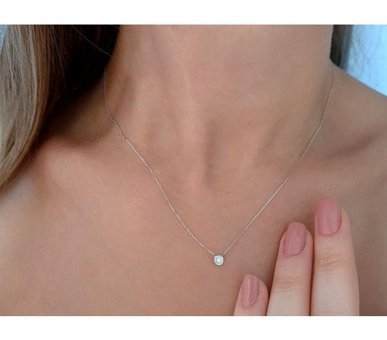Sirius Pırlanta 0.12 Karat Yuvarlak Kesim 8 Ayar Altın Tektaş Pırlanta Kolye 42 Cm