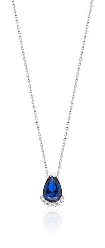Bagetelli 0.37 Karat Damla Kesim Safir Taşlı 14 Ayar Altın Pırlanta Kolye 42 Cm