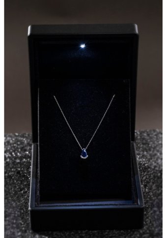 Bagetelli 0.37 Karat Damla Kesim Safir Taşlı 14 Ayar Altın Pırlanta Kolye 42 Cm