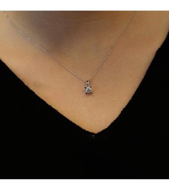 Lova Pırlanta 0.40 Karat Yuvarlak Kesim 14 Ayar Altın Tektaş 2040012 Pırlanta Kolye 42 Cm