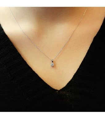 Lova Pırlanta 0.25 Karat Yuvarlak Kesim 14 Ayar Altın Tektaş 2070008 Pırlanta Kolye 42 Cm