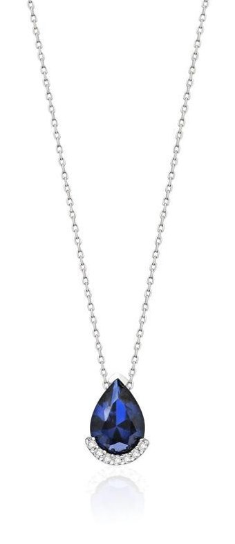 Bagetelli 0.73 Karat Damla Kesim Safir Taşlı 14 Ayar Altın Pırlanta Kolye 42 Cm