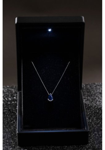 Bagetelli 0.73 Karat Damla Kesim Safir Taşlı 14 Ayar Altın Pırlanta Kolye 42 Cm
