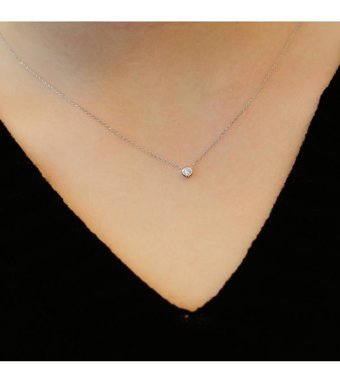 Lova Pırlanta 0.08 Karat Yuvarlak Kesim 14 Ayar Altın Tektaş 2040017 Pırlanta Kolye 42 Cm