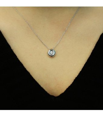 Lova Pırlanta 0.20 Karat Yuvarlak Kesim 14 Ayar Altın Tektaş 2060002 Pırlanta Kolye 42 Cm