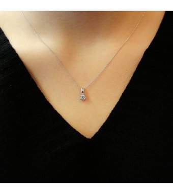Lova Pırlanta 0.28 Karat Yuvarlak Kesim 14 Ayar Altın Tektaş 2040006 Pırlanta Kolye 42 Cm