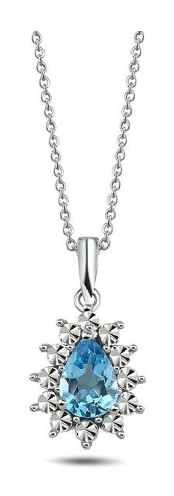 Ariş Damla Kesim Topaz Taşlı 14 Ayar Altın Pırlanta Kolye 42 Cm