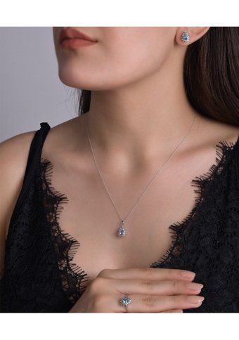 Ariş Damla Kesim Topaz Taşlı 14 Ayar Altın Pırlanta Kolye 42 Cm