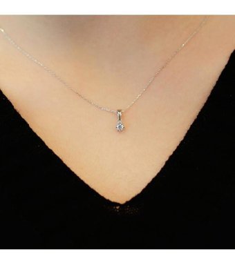 Lova Pırlanta 0.13 Karat Yuvarlak Kesim 14 Ayar Altın Tektaş 2030018 Pırlanta Kolye 42 Cm