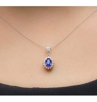 Niş Pırlanta 0.72 Karat Oval Kesim Safir Taşlı 8 Ayar Altın Pırlanta Kolye 45 Cm
