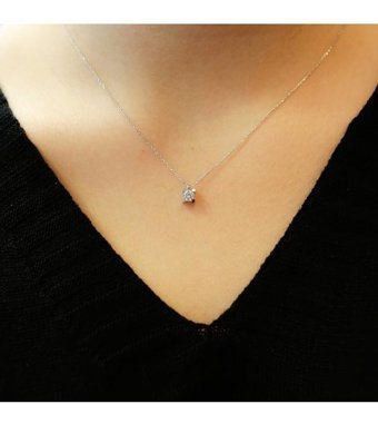 Lova Pırlanta 0.27 Karat Yuvarlak Kesim 14 Ayar Altın Tektaş 2030005 Pırlanta Kolye 42 Cm