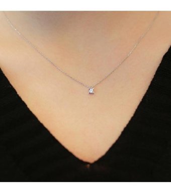 Lova Pırlanta 0.11 Karat Yuvarlak Kesim 14 Ayar Altın Tektaş 2030002 Pırlanta Kolye 42 Cm