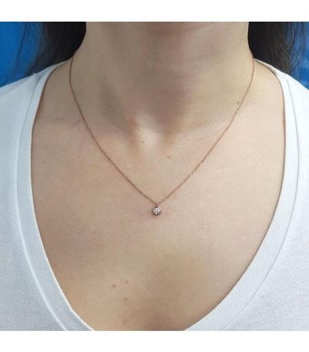 Lova Pırlanta 0.11 Karat Yuvarlak Kesim 14 Ayar Altın Tektaş 2040068 Pırlanta Kolye 42 Cm