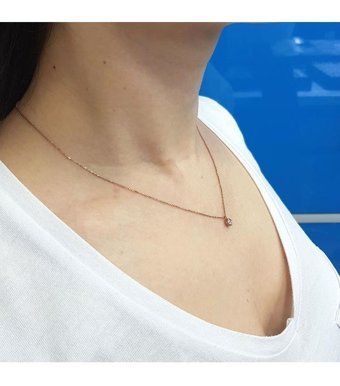 Lova Pırlanta 0.11 Karat Yuvarlak Kesim 14 Ayar Altın Tektaş 2040068 Pırlanta Kolye 42 Cm