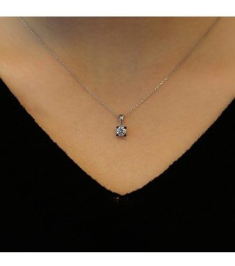 Lova Pırlanta 0.40 Karat Yuvarlak Kesim 14 Ayar Altın Tektaş 2010004 Pırlanta Kolye 42 Cm