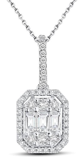 Lilarote 0.75 Karat Baget Kesim 14 Ayar Altın Tektaş Pırlanta Kolye 45 Cm