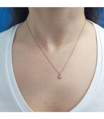 Lova Pırlanta 0.16 Karat Yuvarlak Kesim 14 Ayar Altın Tektaş 2040069 Pırlanta Kolye 42 Cm