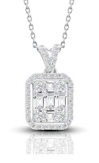 Lilarote 0.50 Karat Baget Kesim 14 Ayar Altın Tektaş Pırlanta Kolye 45 Cm
