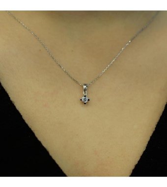 Lova Pırlanta 0.16 Karat Yuvarlak Kesim 14 Ayar Altın Tektaş 2010012 Pırlanta Kolye 42 Cm