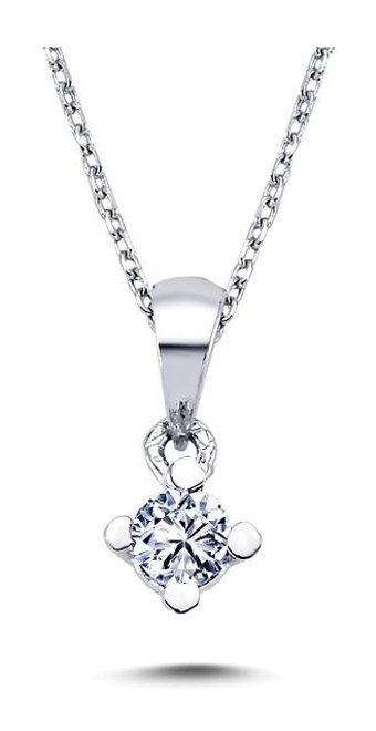 Lova Pırlanta 0.16 Karat Yuvarlak Kesim 14 Ayar Altın Tektaş 2010012 Pırlanta Kolye 42 Cm
