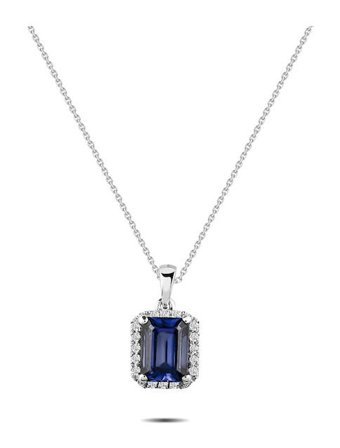 Venta Pırlanta 1.44 Karat Yuvarlak Safir Taşlı 14 Ayar Altın Pırlanta Kolye 42 Cm