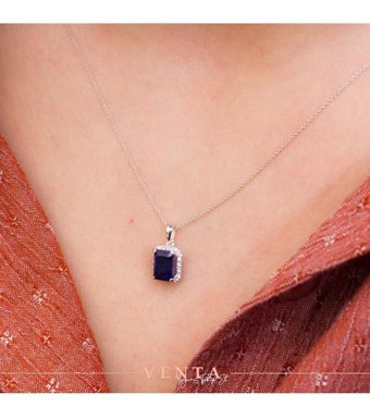 Venta Pırlanta 1.44 Karat Yuvarlak Safir Taşlı 14 Ayar Altın Pırlanta Kolye 42 Cm