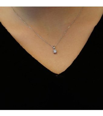 Lova Pırlanta 0.42 Karat Yuvarlak Kesim 14 Ayar Altın Tektaş 2040007 Pırlanta Kolye 42 Cm