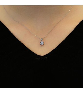Lova Pırlanta 0.31 Karat Yuvarlak Kesim 14 Ayar Altın Tektaş 2070004 Pırlanta Kolye 42 Cm