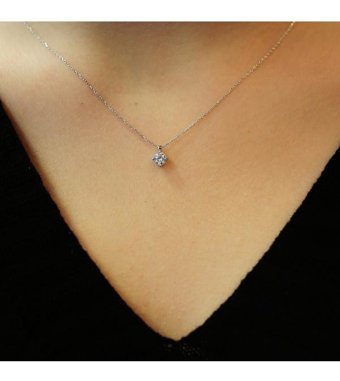 Lova Pırlanta 0.31 Karat Yuvarlak Kesim 14 Ayar Altın Tektaş 2030012 Pırlanta Kolye 42 Cm