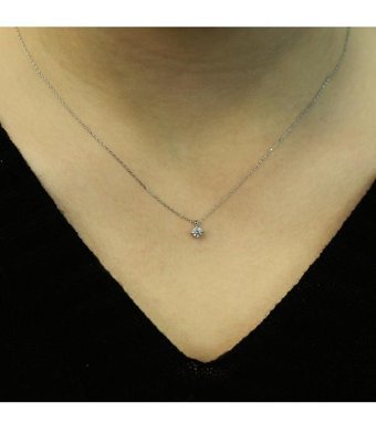 Lova Pırlanta 0.17 Karat Yuvarlak Kesim 14 Ayar Altın Tektaş 2030010 Pırlanta Kolye 42 Cm