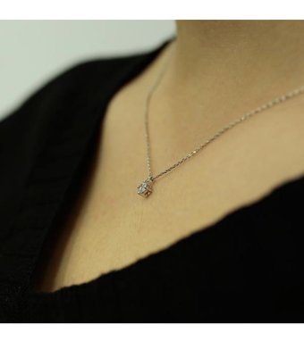 Lova Pırlanta 0.17 Karat Yuvarlak Kesim 14 Ayar Altın Tektaş 2030010 Pırlanta Kolye 42 Cm