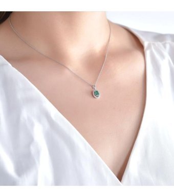 Ariş 0.43 Karat Yuvarlak Kesim Zümrüt Taşlı 14 Ayar Altın Pırlanta Kolye 42 Cm