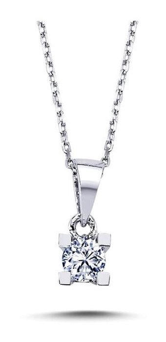 Lova Pırlanta 0.20 Karat Yuvarlak Kesim 14 Ayar Altın Tektaş 2010002 Pırlanta Kolye 42 Cm