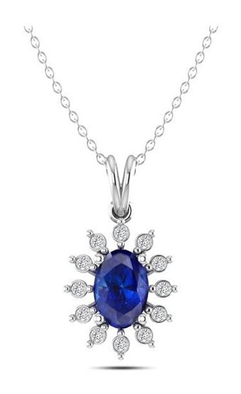 Silvanit Pırlanta 0.40 Karat Oval Kesim Safir Taşlı 14 Ayar Altın Pırlanta Kolye