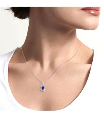 Silvanit Pırlanta 0.40 Karat Oval Kesim Safir Taşlı 14 Ayar Altın Pırlanta Kolye