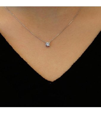 Lova Pırlanta 0.33 Karat Yuvarlak Kesim 14 Ayar Altın Tektaş 2030015 Pırlanta Kolye 42 Cm