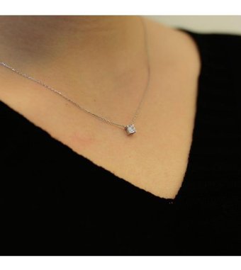 Lova Pırlanta 0.33 Karat Yuvarlak Kesim 14 Ayar Altın Tektaş 2030015 Pırlanta Kolye 42 Cm