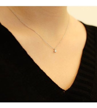 Lova Pırlanta 0.11 Karat Yuvarlak Kesim 14 Ayar Altın Tektaş 2030009 Pırlanta Kolye 42 Cm