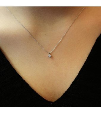 Lova Pırlanta 0.11 Karat Yuvarlak Kesim 14 Ayar Altın Tektaş 2030009 Pırlanta Kolye 42 Cm