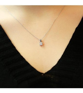Lova Pırlanta 0.24 Karat Yuvarlak Kesim 14 Ayar Altın Tektaş 2070003 Pırlanta Kolye 42 Cm