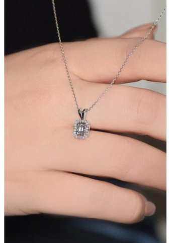Lilarote 0.10 Karat Baget Kesim 14 Ayar Altın Tektaş Pırlanta Kolye 45 Cm