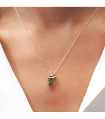 Ariş 2.02 Karat Yuvarlak Kesim Zümrüt Taşlı 14 Ayar Altın Pırlanta Kolye 42 Cm